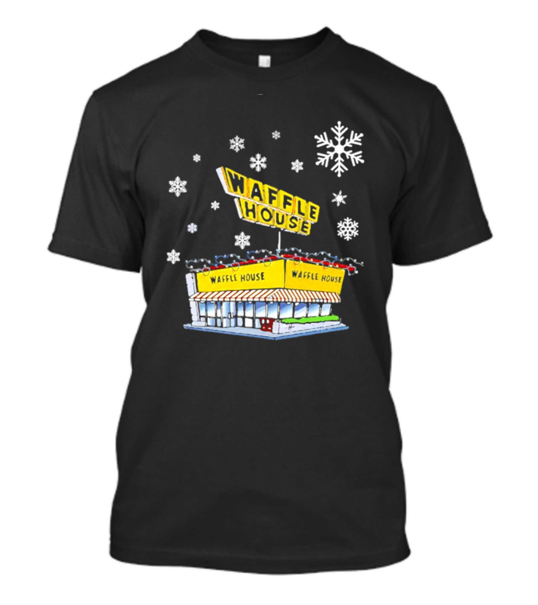 Waffle House Snowflakes Christmas Scene T-Shirt