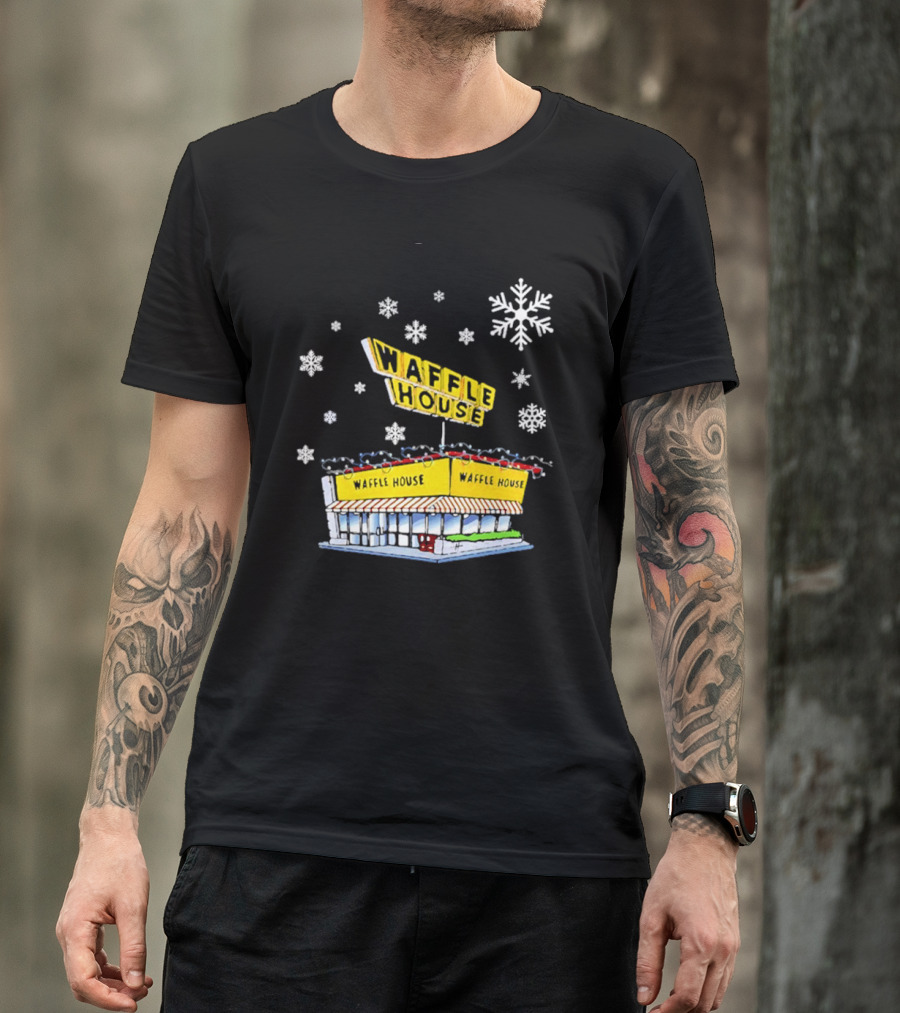 Waffle House Snowflakes Christmas Scene T-Shirt