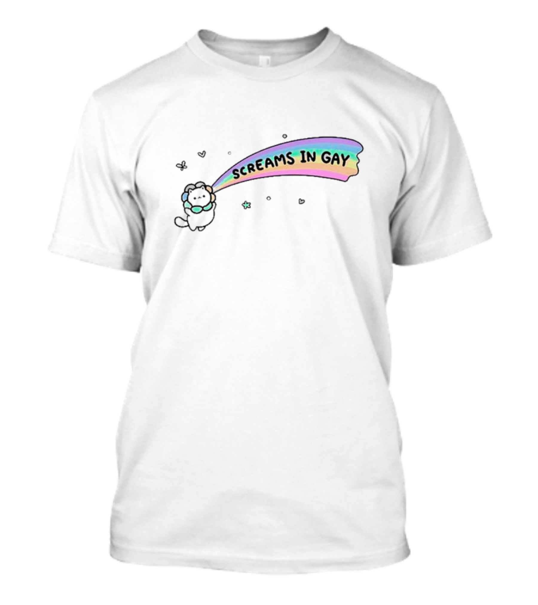 Screams In Gay Cat With Rainbow Trail And Hearts T-Shirt