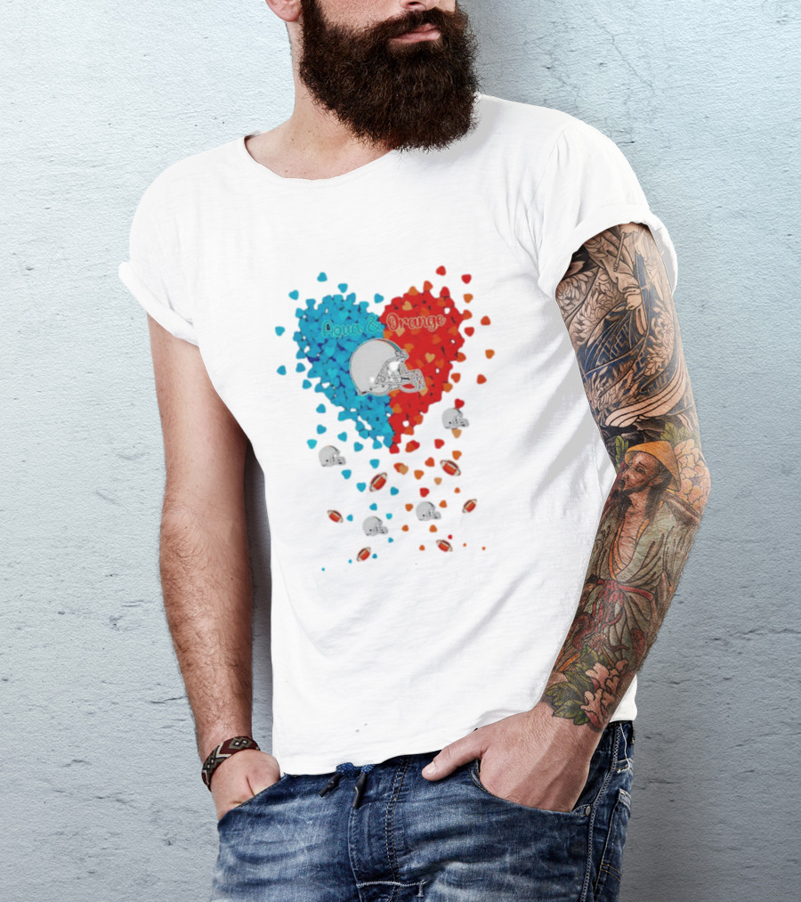 Miami Dolphins Aqua And Orange Heart With Football Helmets And Hearts T-Shirt