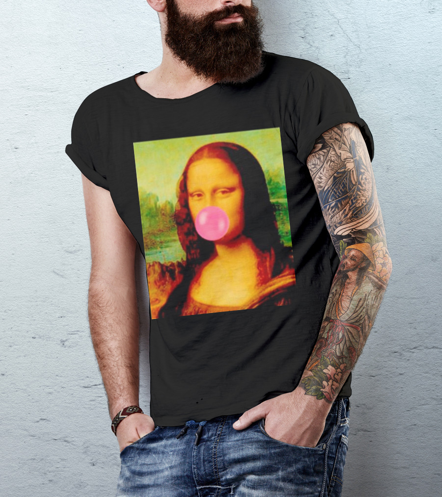 Mona Lisa Blowing Pink Bubble Gum T-Shirt