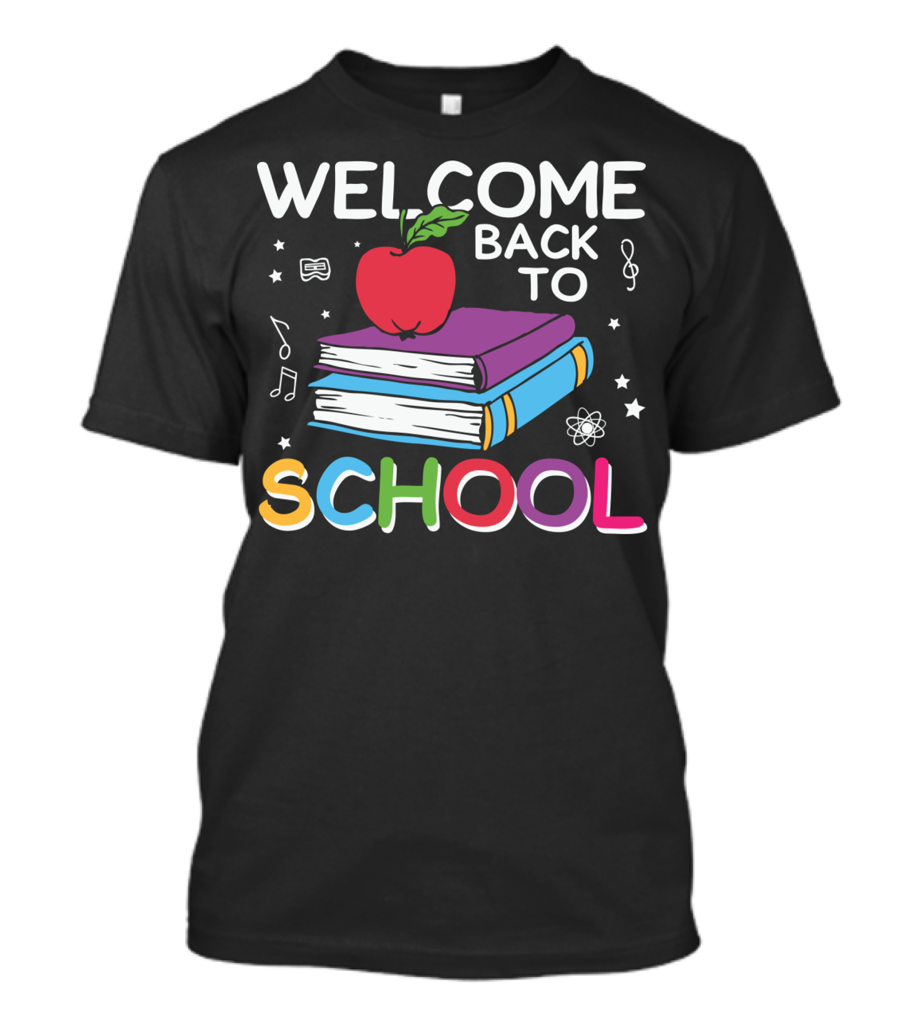 WELCOME BACK TO SCHOOL APPLE AND BOOKS WITH MUSIC AND SCIENCE SYMBOLS T-Shirt