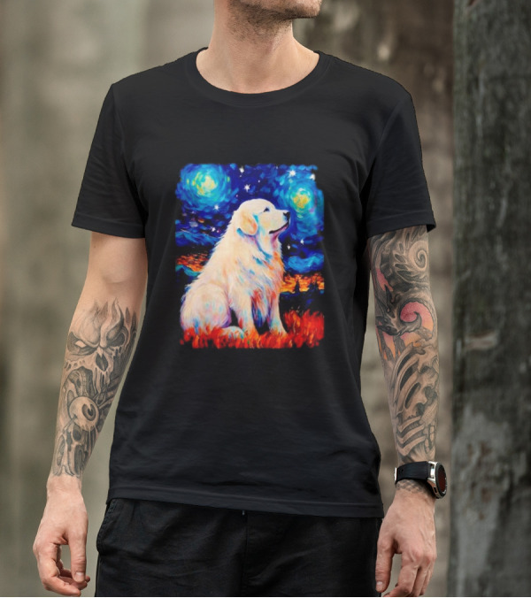 Starry Night Great Dog Van Gogh Style Golden Retriever T-Shirt