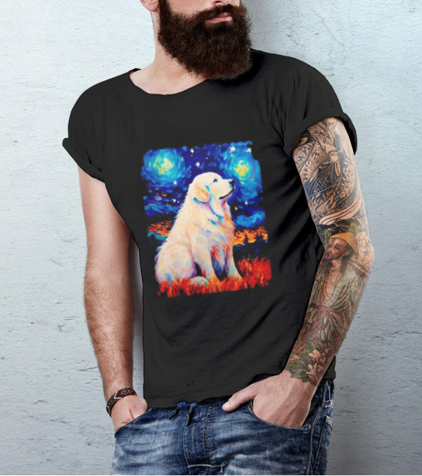 Starry Night Great Dog Van Gogh Style Golden Retriever T-Shirt