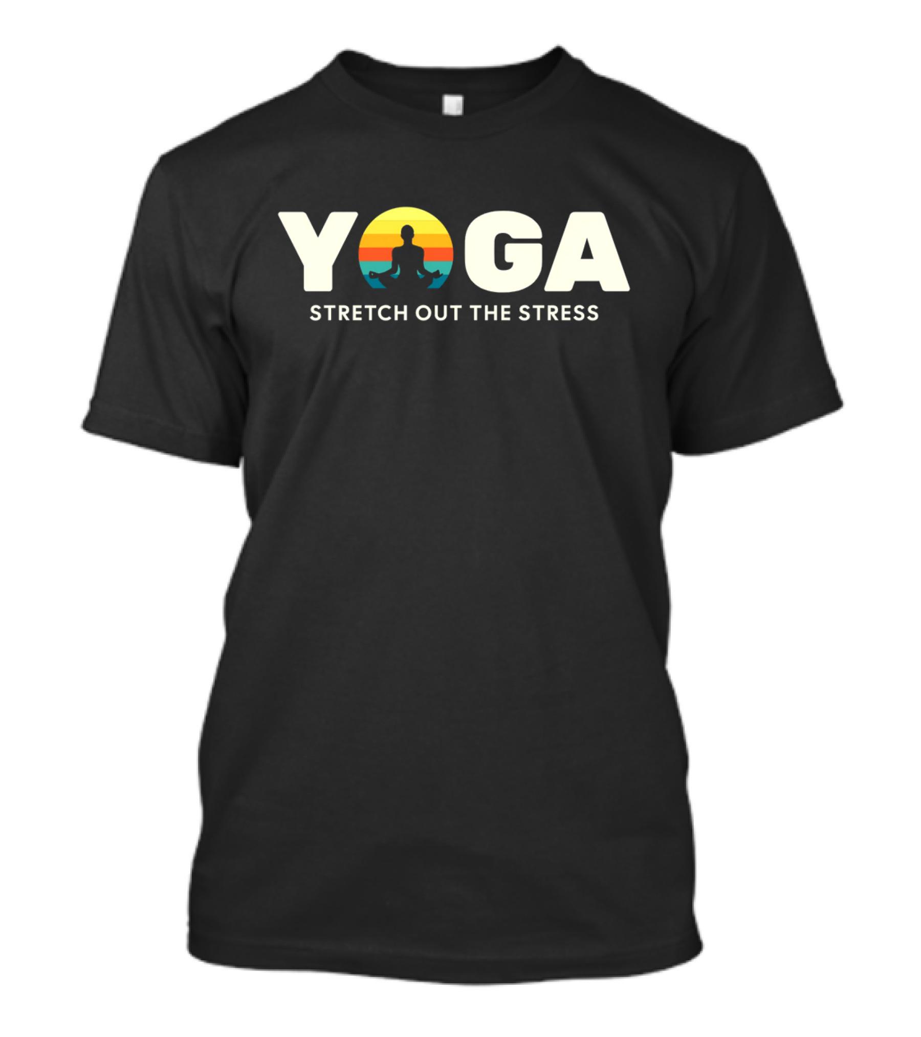 Yoga Stretch Out The Stress Meditation Silhouette Retro Sunset T-Shirt