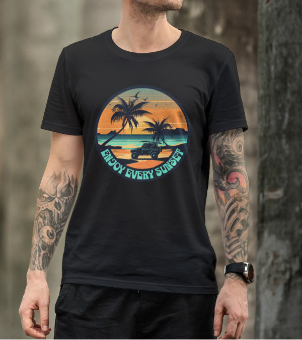 Enjoy Every Sunset Tropical Beach Jeep Adventure T-Shirt