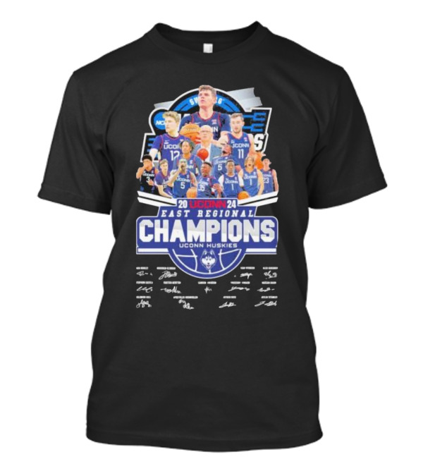 Uconn Huskies 2024 East Regional Champions Men’s Basketball Signatures T-Shirt
