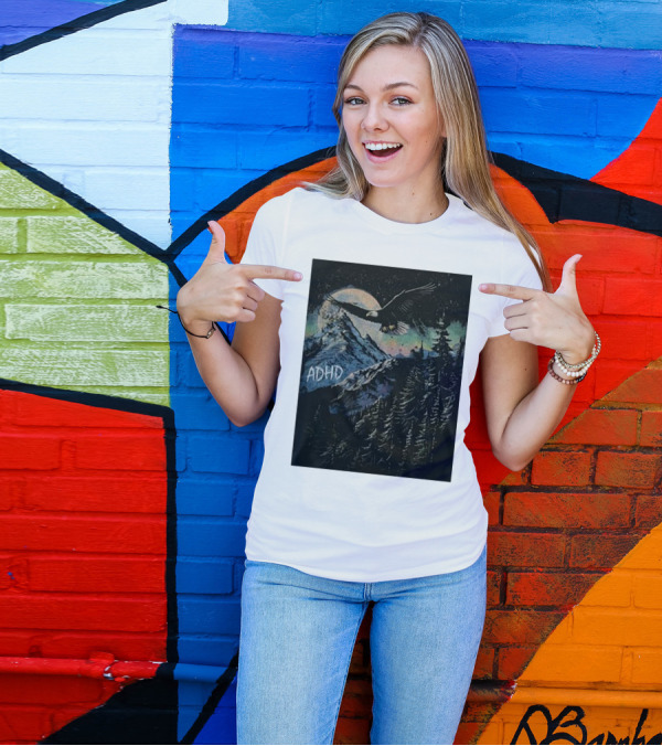 ADHD Eagle Soars Over Mountain Peaks In Glowing Night Sky T-Shirt