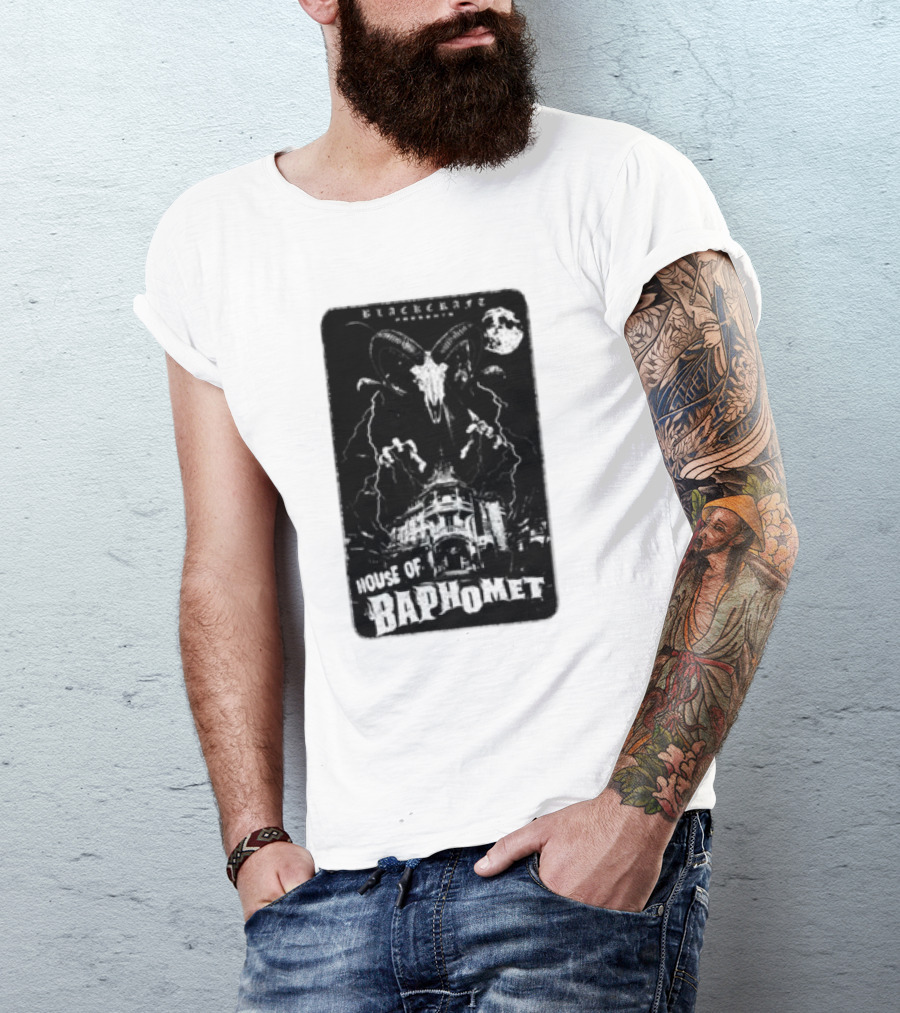 Blackcraft Cult Presents House Of Baphomet Full Moon Goat Skull Mansion T-Shirt