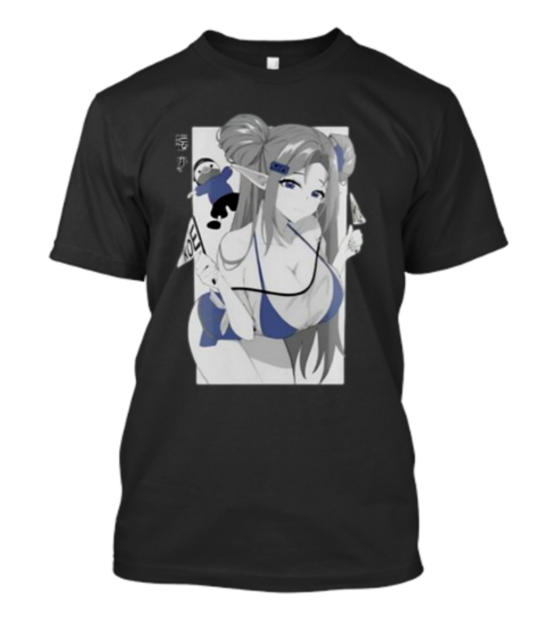 GamerSupps Waifu Koefficient Anime Character In Blue Bikini With Flags T-Shirt