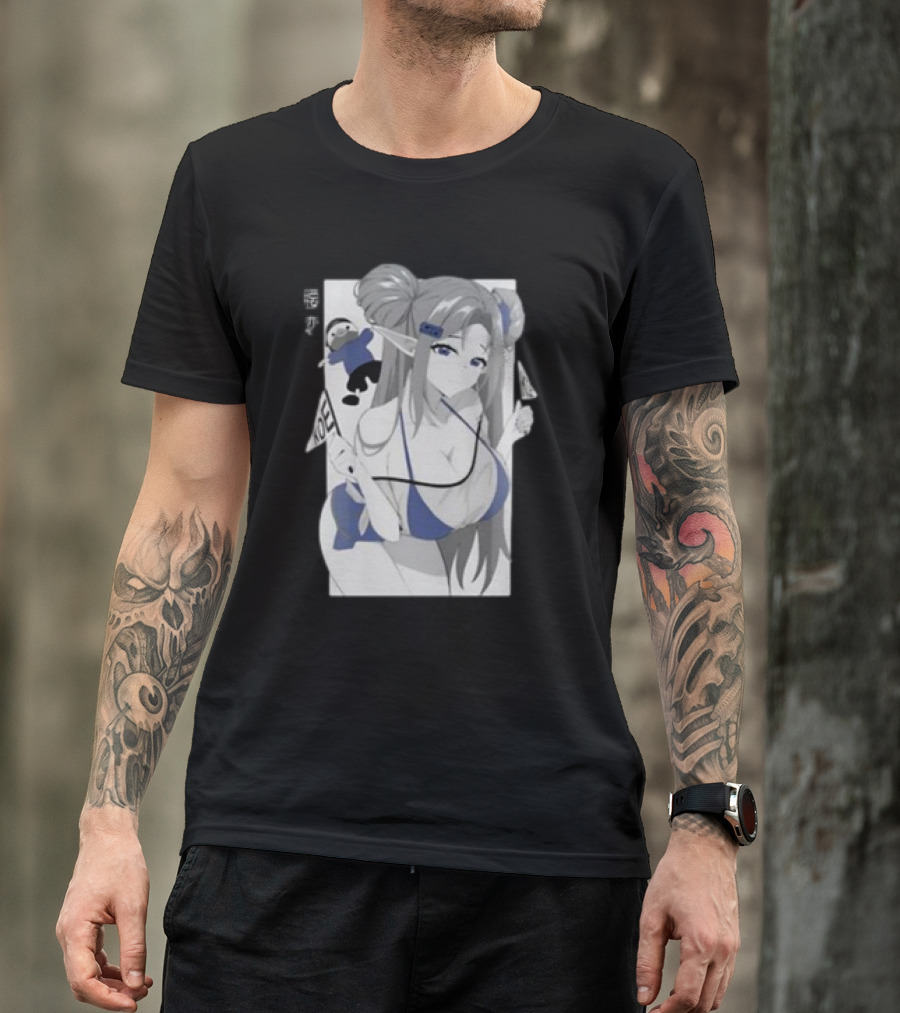 GamerSupps Waifu Koefficient Anime Character In Blue Bikini With Flags T-Shirt