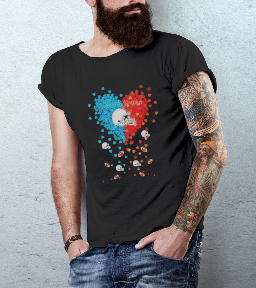 Aqua And Orange Miami Dolphins Hearts And Helmets Football T-Shirt