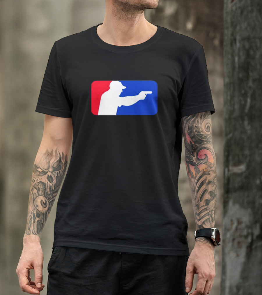 Major League Shooter Silhouette In Red White And Blue Rectangle T-Shirt