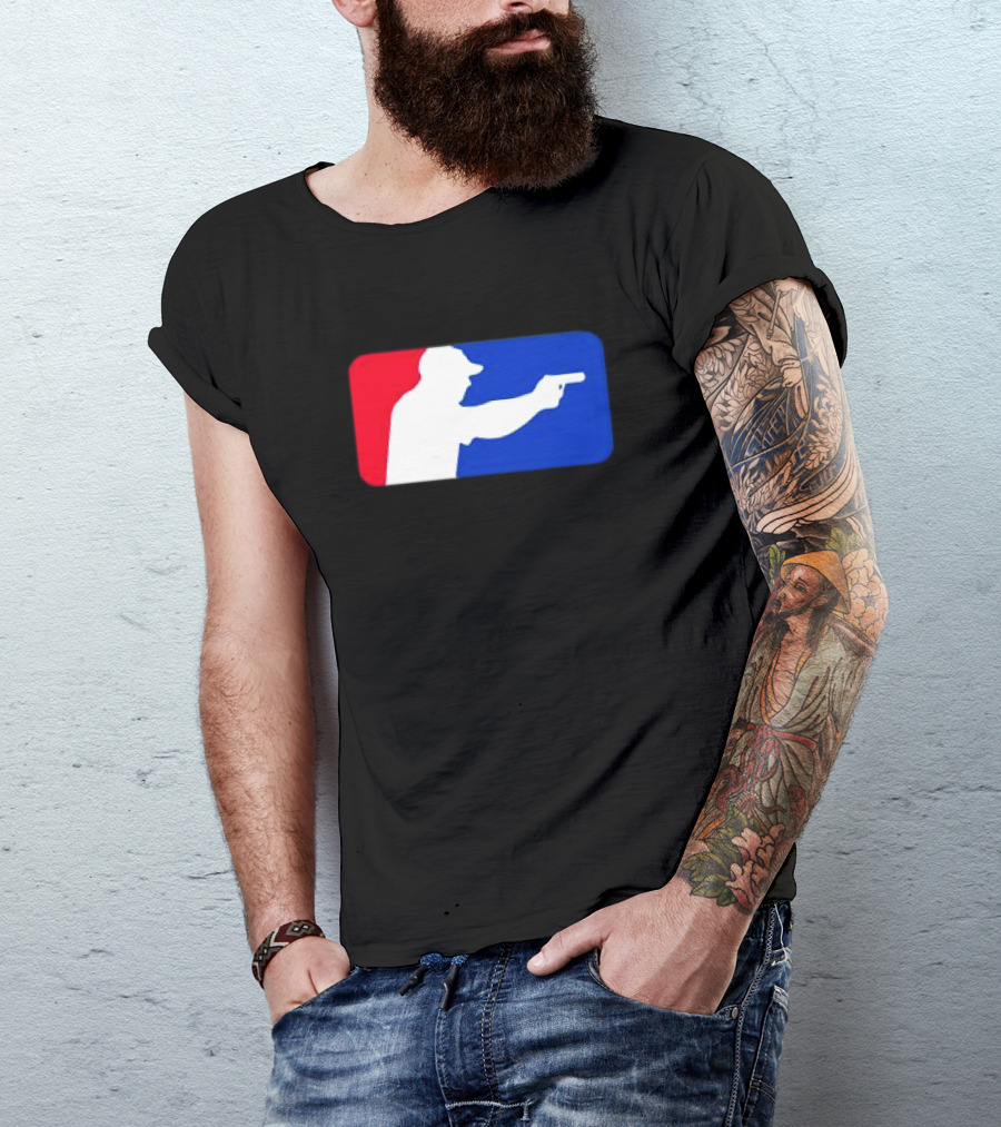 Major League Shooter Silhouette In Red White And Blue Rectangle T-Shirt