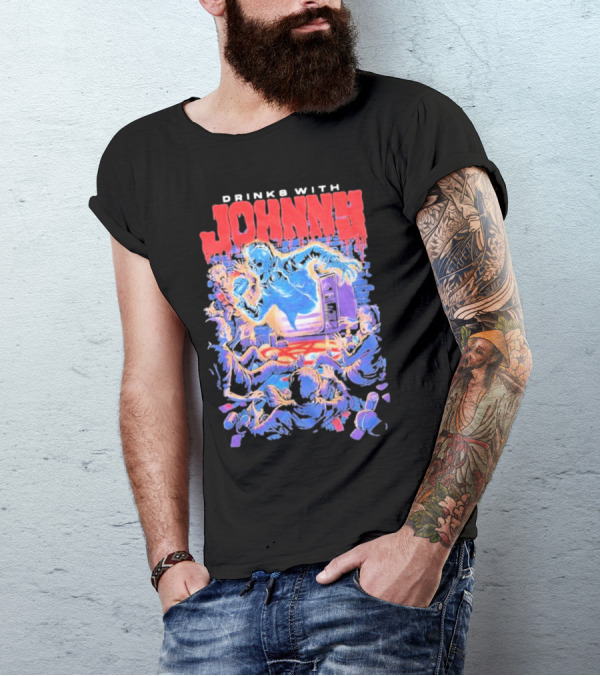 Drinks With Johnny The Summoning Skeleton Emerging From TV T-Shirt