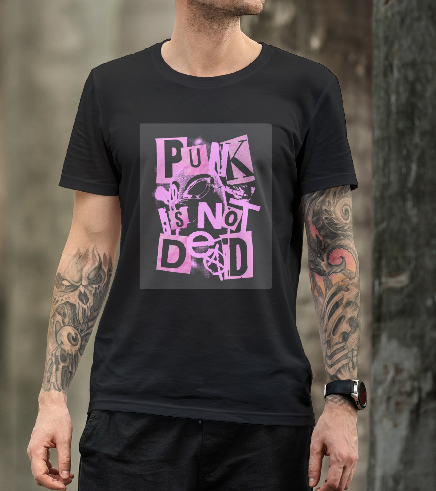 Punk Is Not Dead Mask And Anarchy Symbol Collage T-Shirt