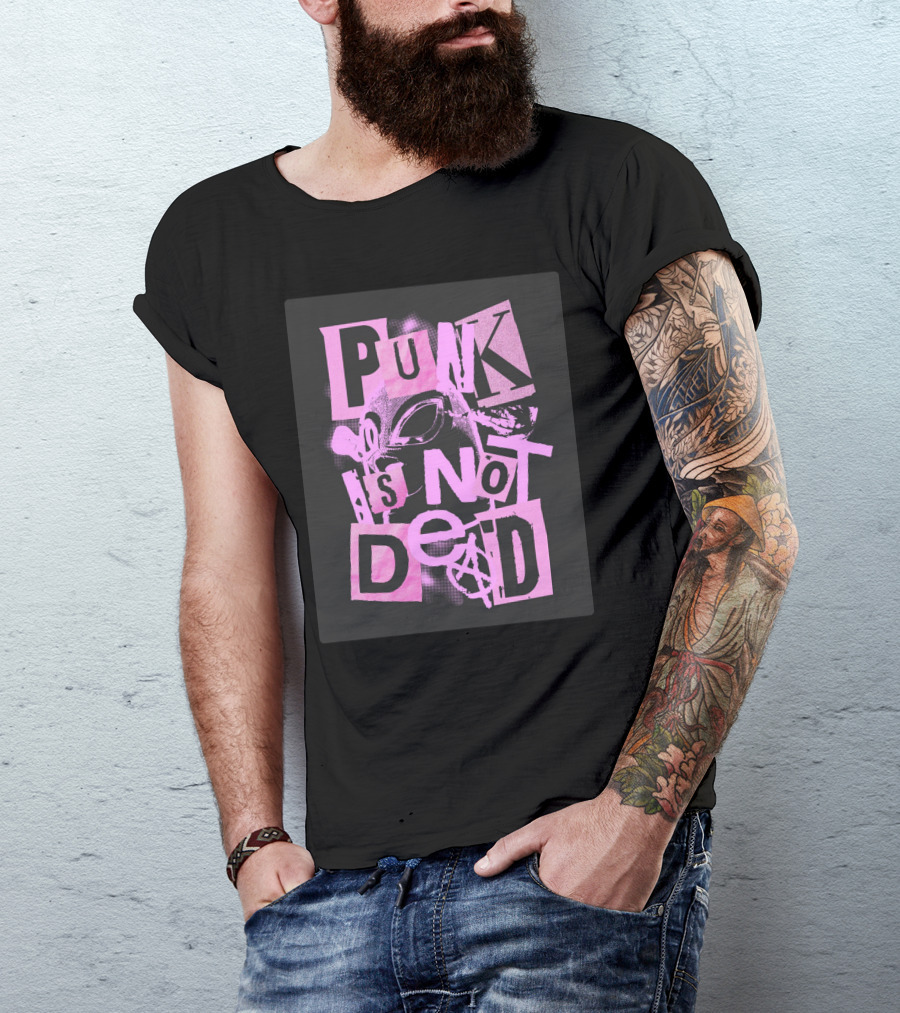 Punk Is Not Dead Mask And Anarchy Symbol Collage T-Shirt
