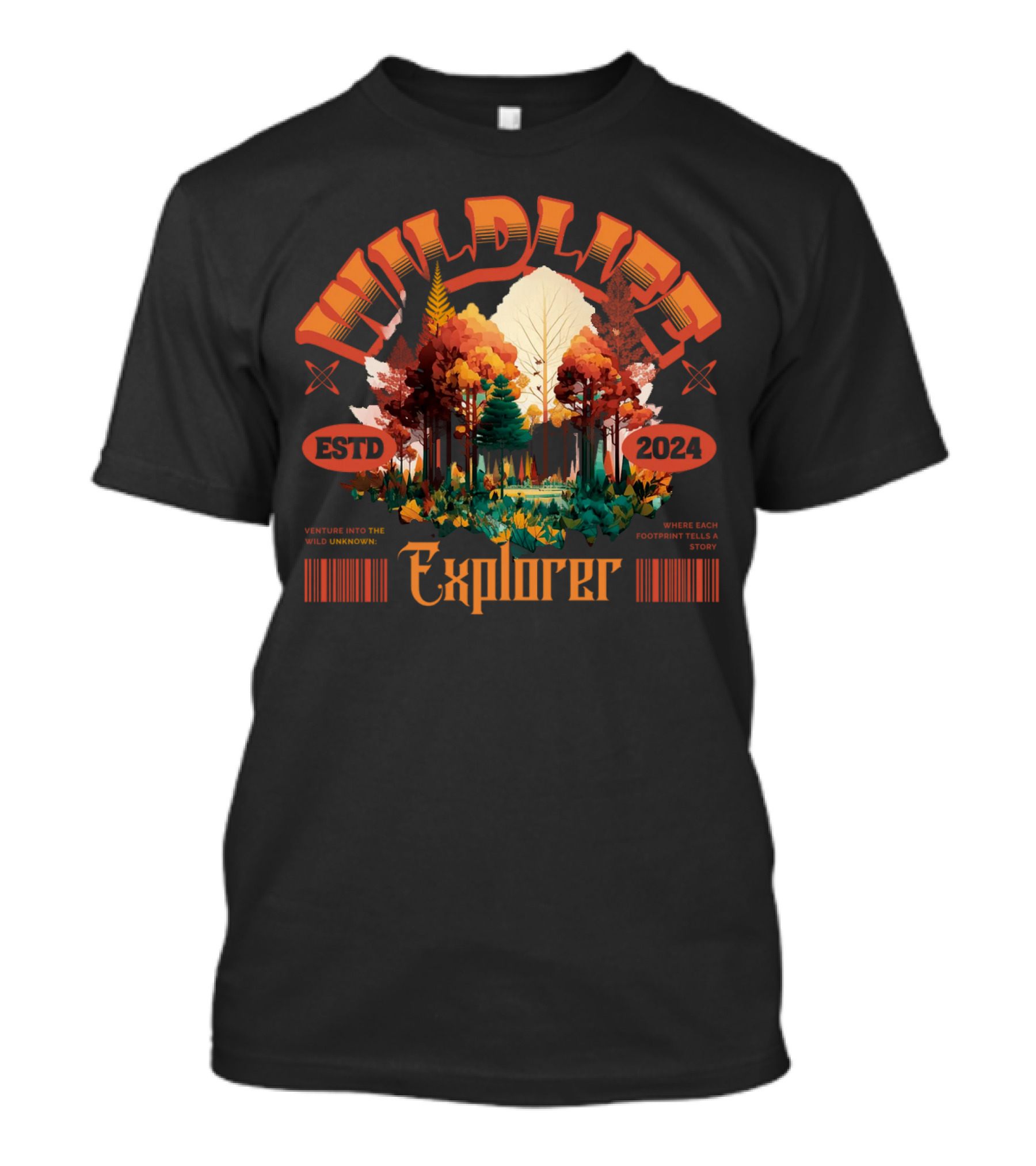 Wildlife Explorer ESTD 2024 Venture Into The Wild Unknown Where Each Footprint Tells A Story T-Shirt