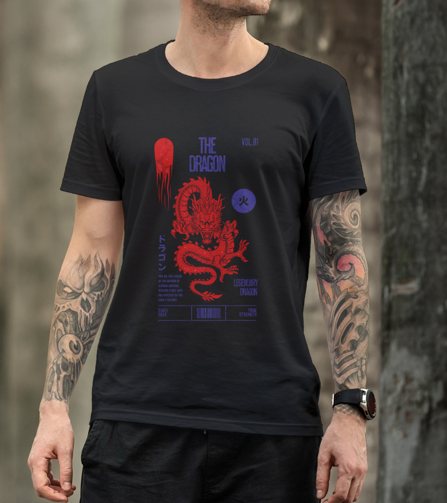The Dragon Vol. 01 Legendary Fire Dragon Kanji Spirit Top Sticker T-Shirt