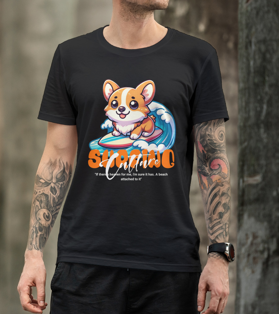 Surfing Culture Corgi On Surfboard With Wave T-Shirt