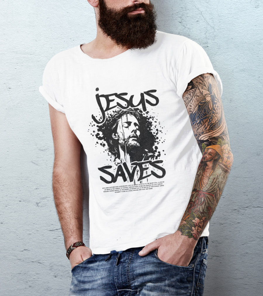 Jesus Saves Portrait With Crown Of Thorns T-Shirt