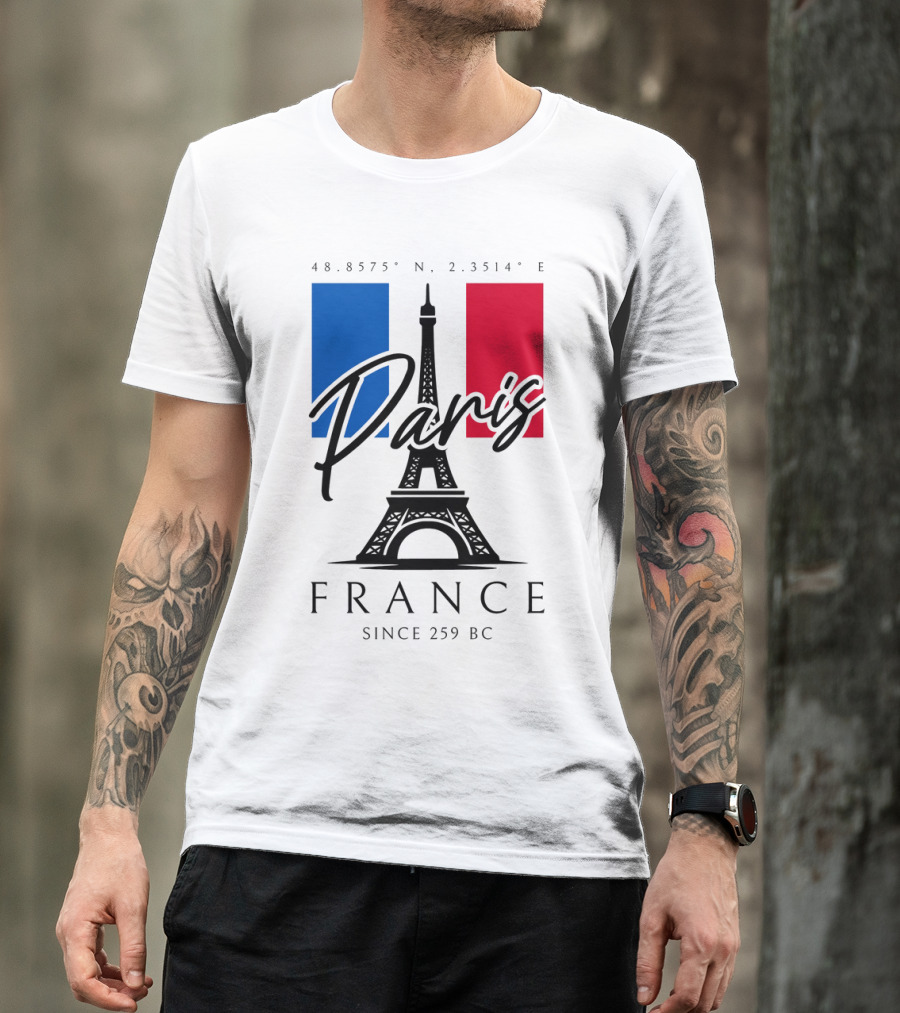 Paris France Eiffel Coordinates Since 259 BC T-Shirt