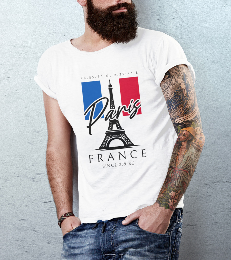 Paris France Eiffel Coordinates Since 259 BC T-Shirt