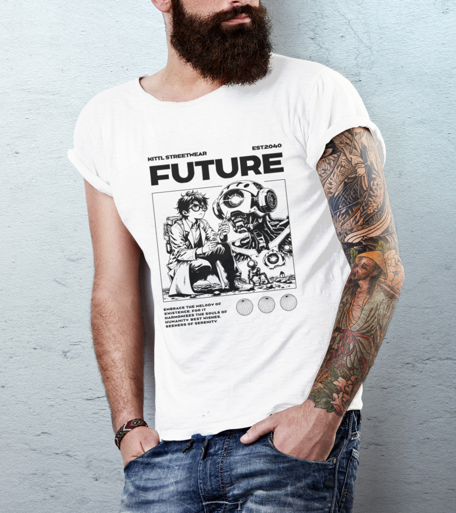 Kittl Streetwear Future EST2040 Melody Of Existence Humanity Serenity T-Shirt
