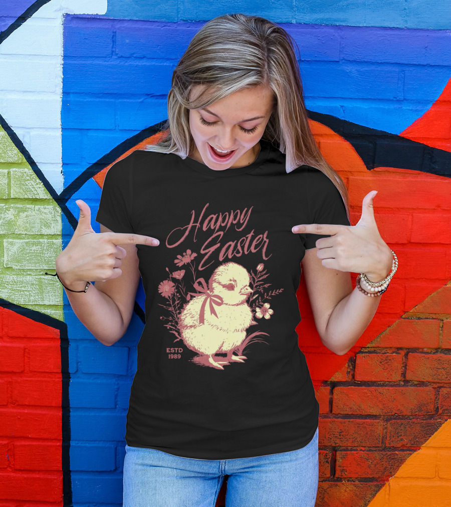 Happy Easter Vintage Chick With Flowers ESTD 1989 T-Shirt