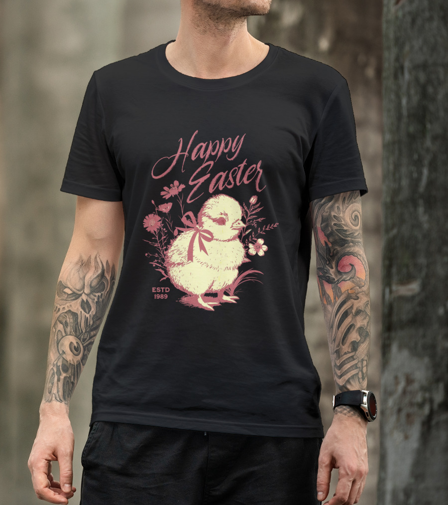 Happy Easter Vintage Chick With Flowers ESTD 1989 T-Shirt