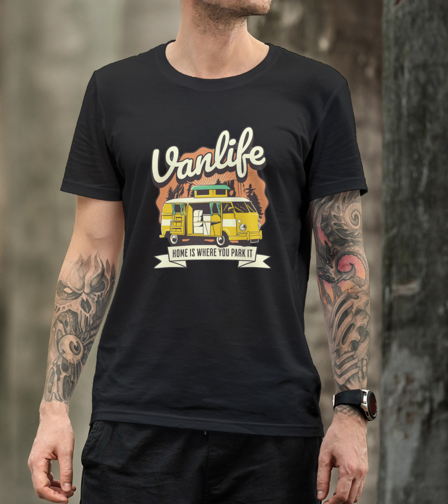 Vanlife Home Is Where You Park It Vintage Camper Adventure T-Shirt
