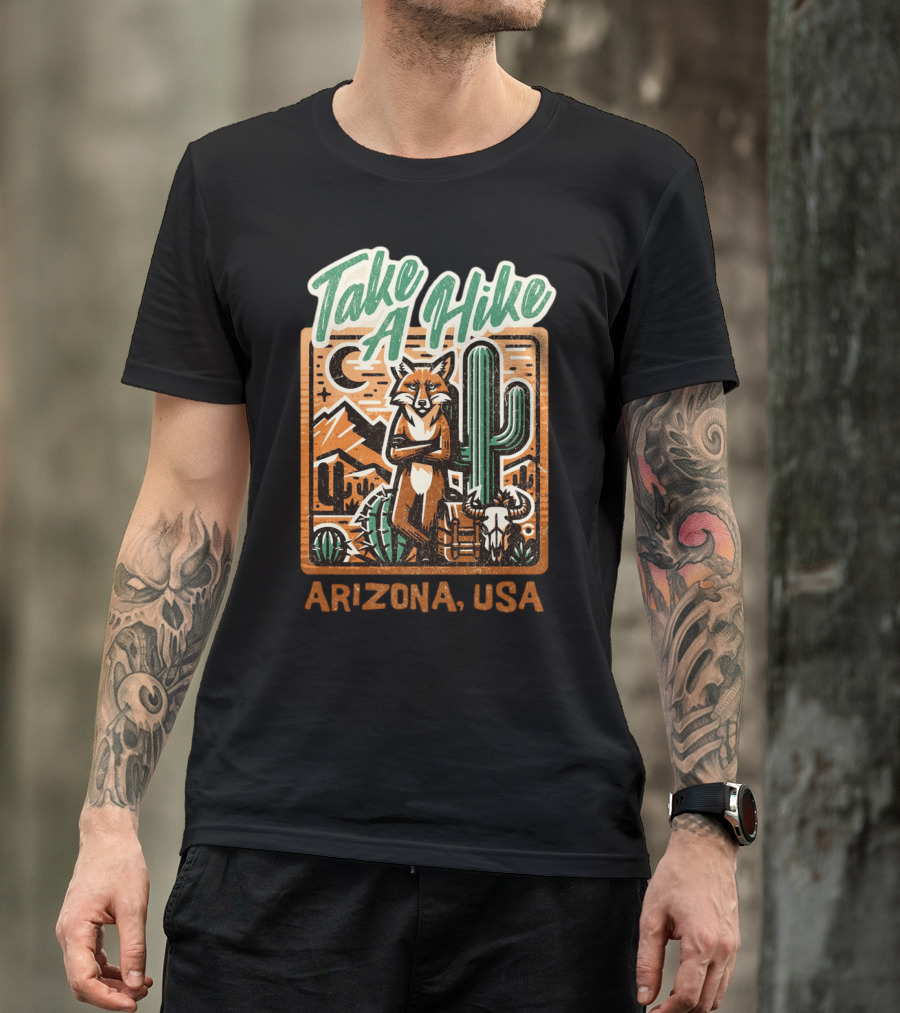 Take A Hike Arizona USA Desert Fox And Cactus Scene T-Shirt