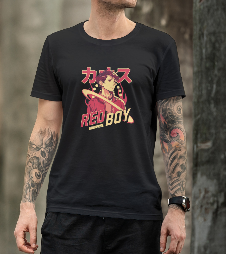 Red Boy Universe Anime Style Japanese Text Planet Ring T-Shirt