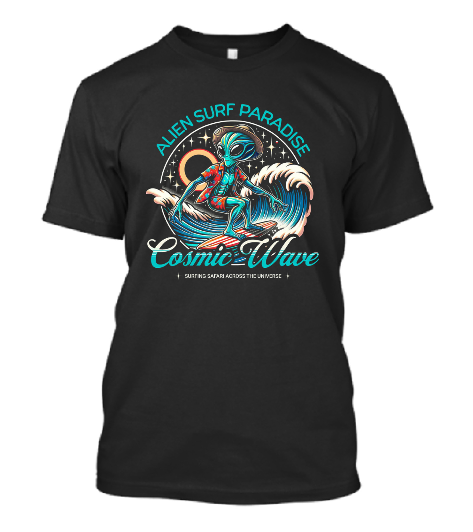 ALIEN SURF PARADISE COSMIC WAVE SURFING SAFARI ACROSS THE UNIVERSE T-Shirt