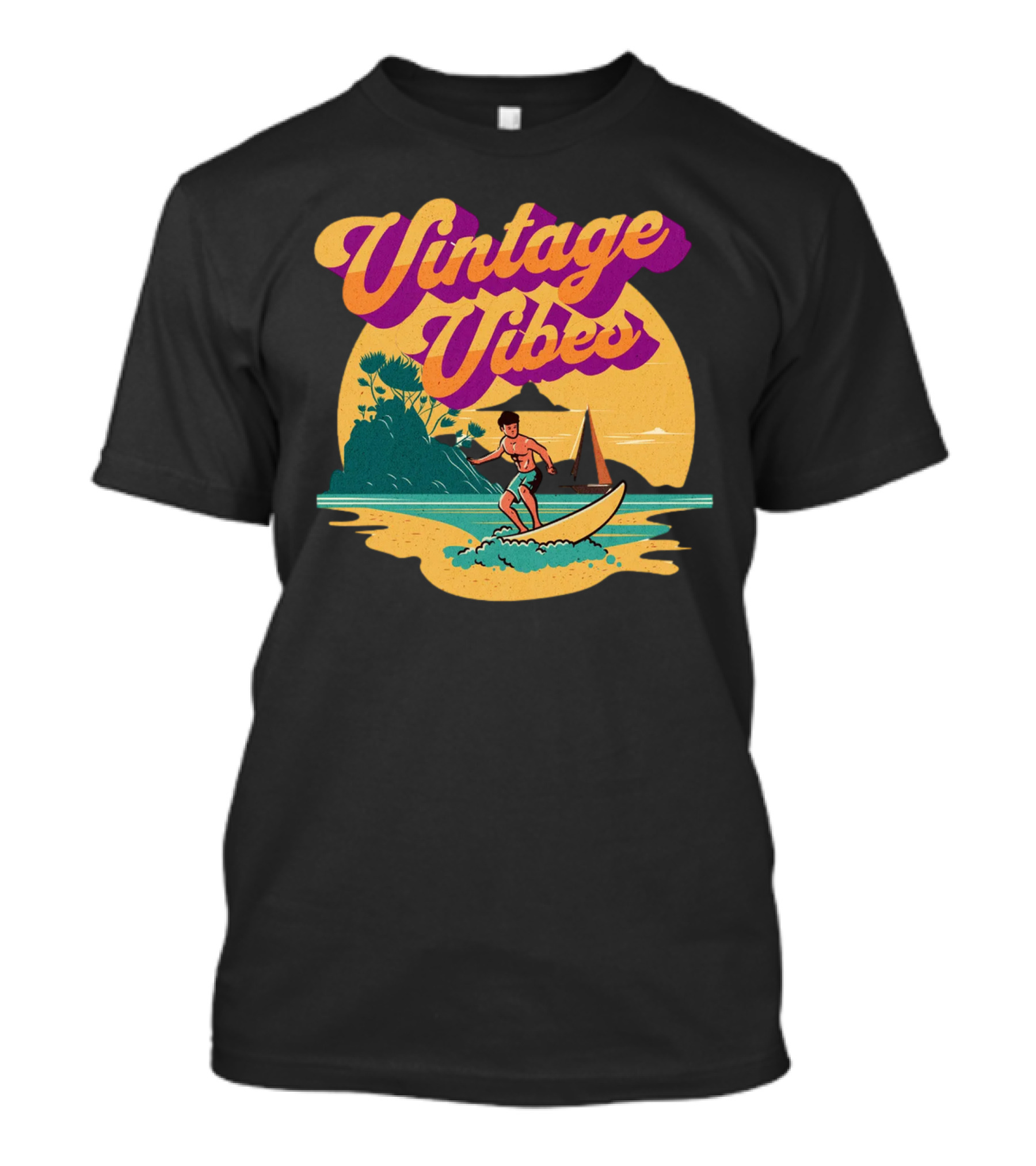 Vintage Vibes Retro Surfing Adventure Sunset Scene T-Shirt