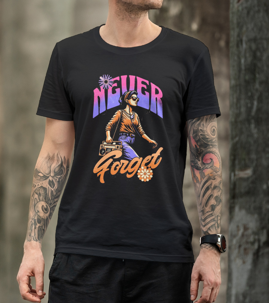 NEVER FORGET GROOVE GIRL 90s Vibes Retro Cassette Player T-Shirt