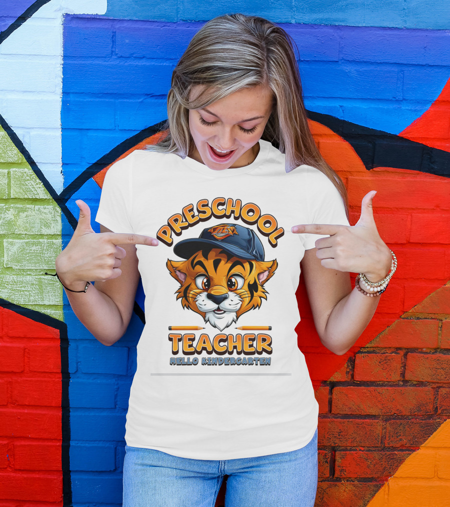 Preschool Teacher Tiger Mascot Hello Kindergarten Back To School T-Shirt