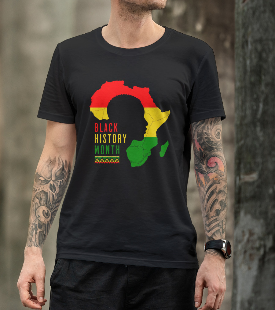 Black History Month Africa Map Silhouette With Red Yellow Green Colors T-Shirt