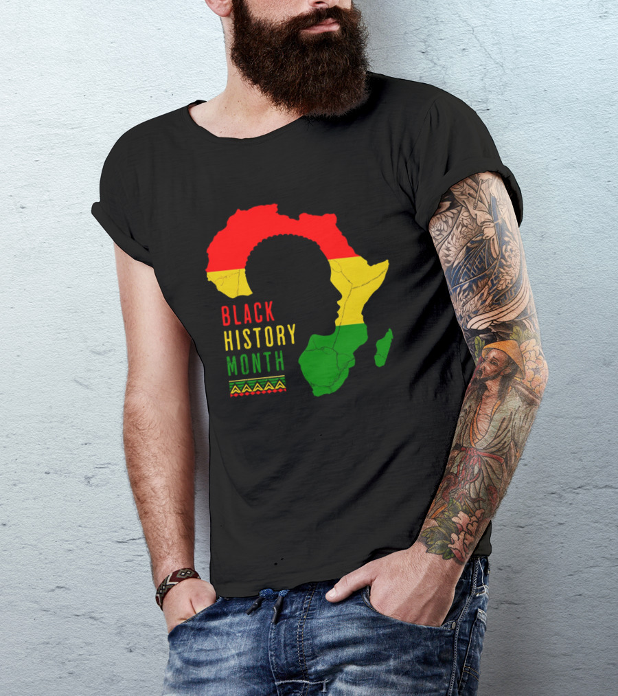 Black History Month Africa Map Silhouette With Red Yellow Green Colors T-Shirt