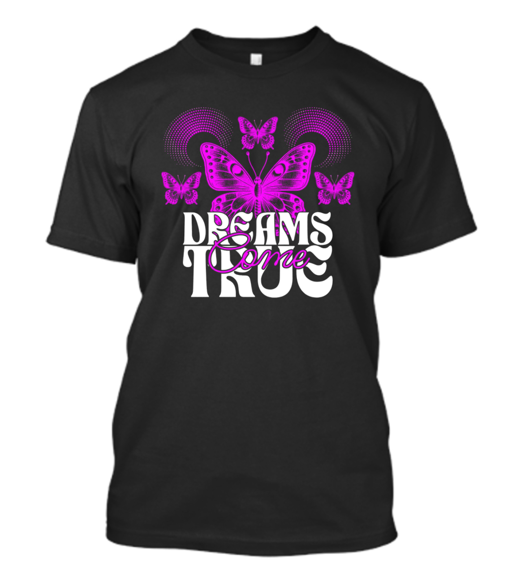 Dreams Come True Vibrant Pink Butterflies Psychedelic T-Shirt