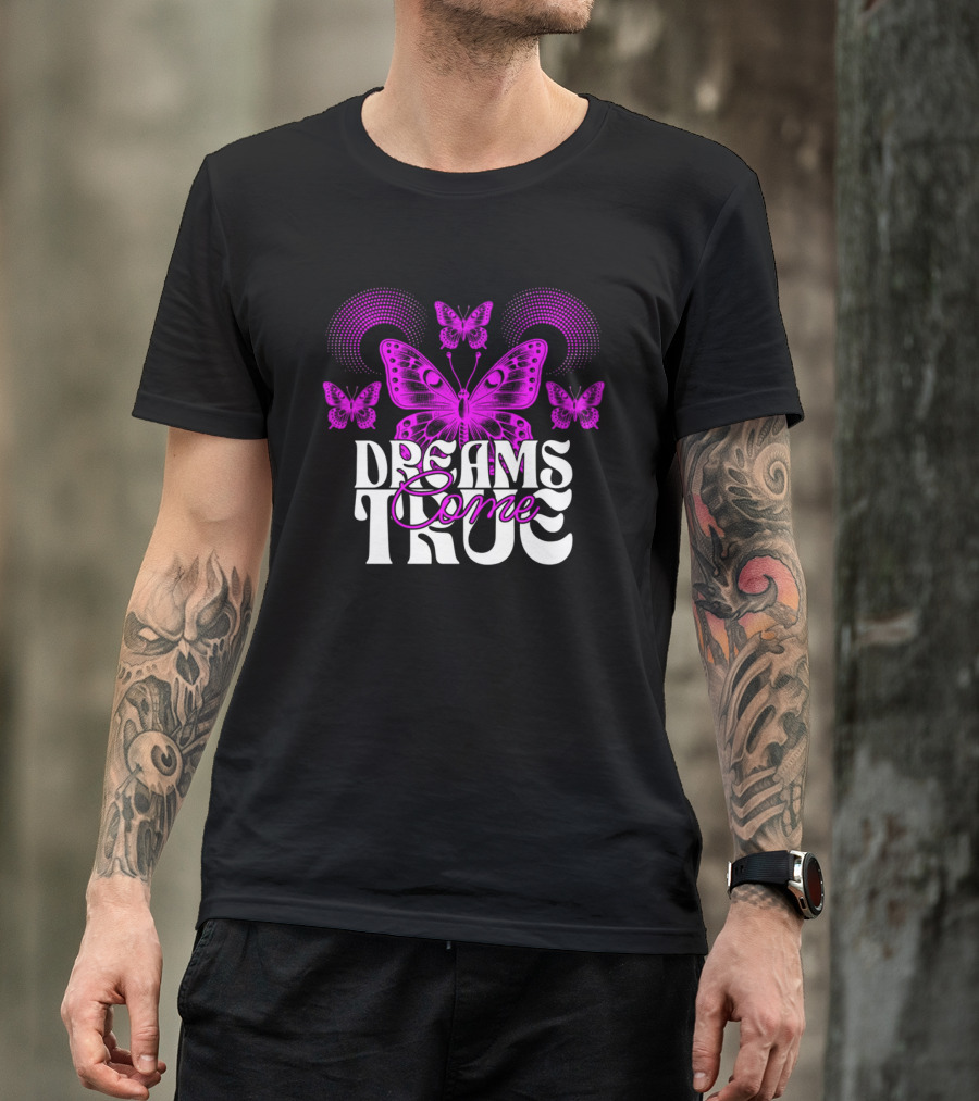 Dreams Come True Vibrant Pink Butterflies Psychedelic T-Shirt