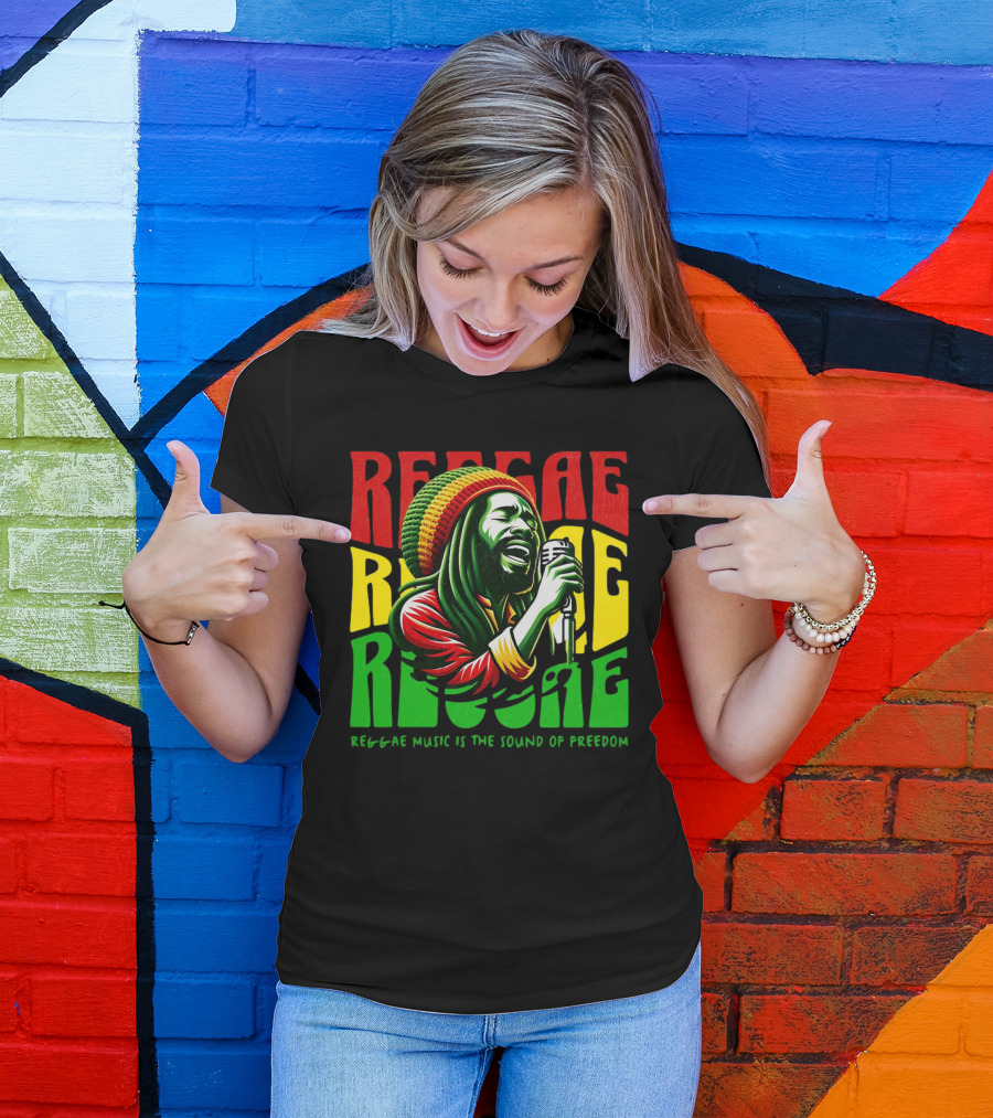 Reggae Music Is The Sound Of Freedom Vibrant Singer Iconic Colors T-Shirt