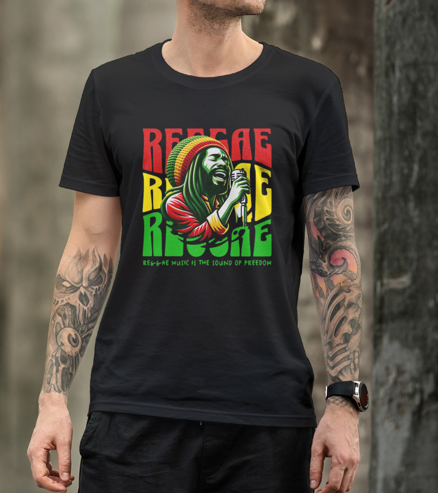 Reggae Music Is The Sound Of Freedom Vibrant Singer Iconic Colors T-Shirt