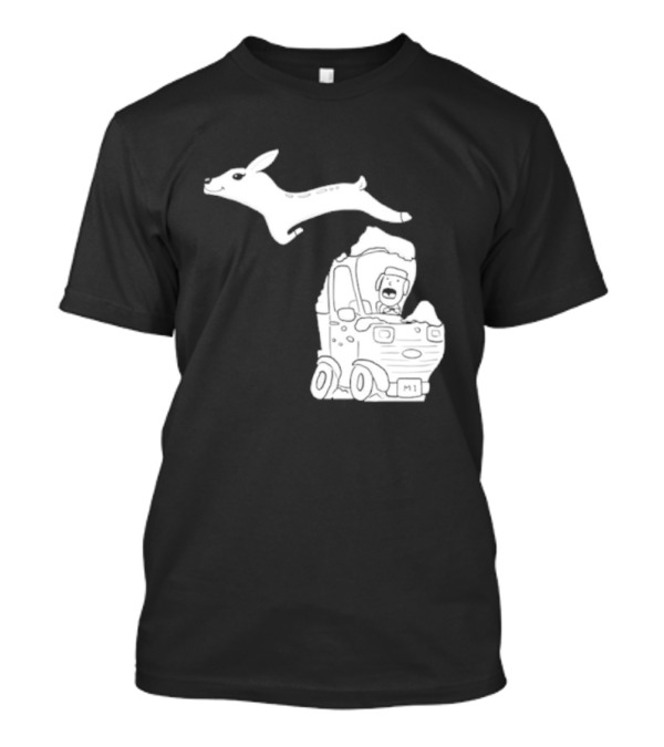Michigan Road Deer Cartoon Adventure T-Shirt