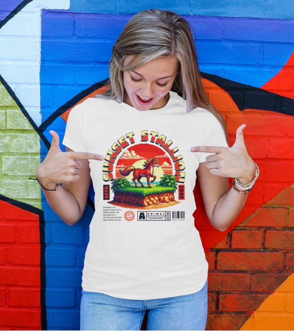 Sunset Stallion 2040 ESTO Animal Epic Epitome Horse Setting Sun Fiery Sky T-Shirt