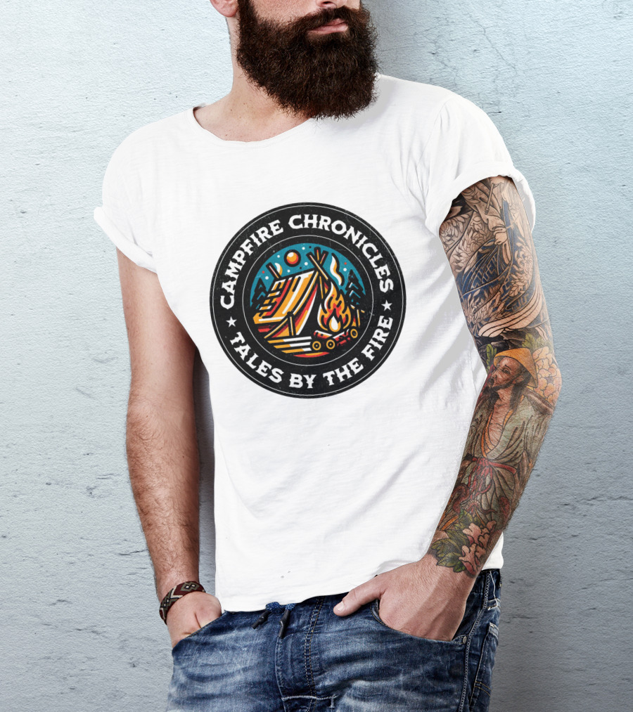 Campfire Chronicles Tales By The Fire Moonlit Tent And Bonfire Scene T-Shirt
