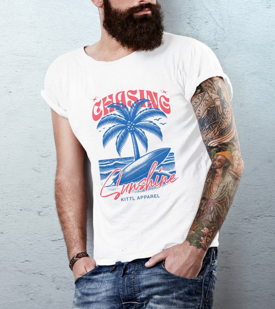 Chasing Sunshine Kittl Apparel Surfing Palm Tree Ocean Waves T-Shirt