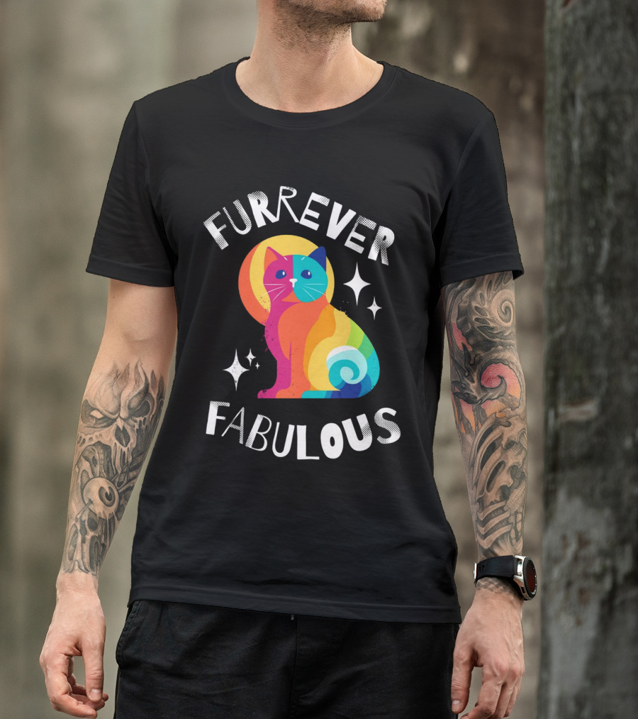 Furrever Fabulous Rainbow Cat With Stars T-Shirt