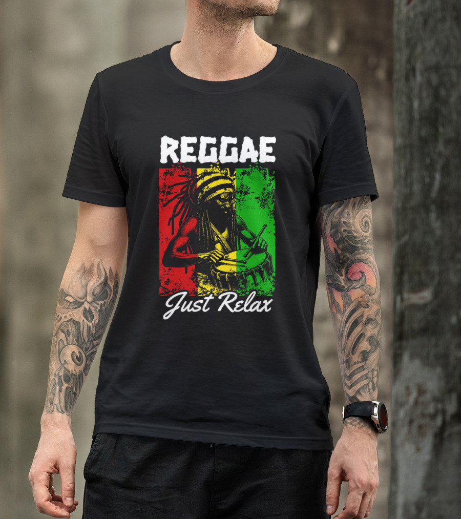 REGGAE Just Relax Rasta Drummer Red Yellow Green T-Shirt