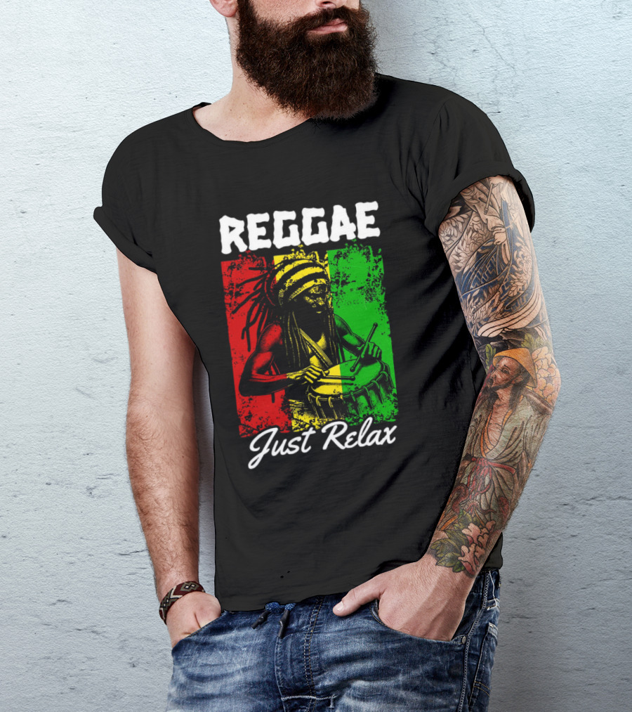 REGGAE Just Relax Rasta Drummer Red Yellow Green T-Shirt